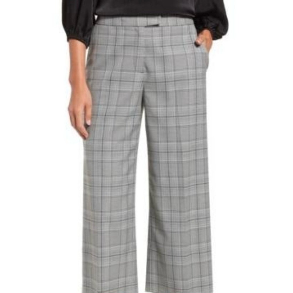 Halogen Nordstrom Women's Size 4P Trouser Dress Pants Plaid Wide Leg Cropped